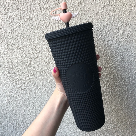 TWO Starbucks Matte Black Tumblers +straw stoppers - Picture 5 of 11